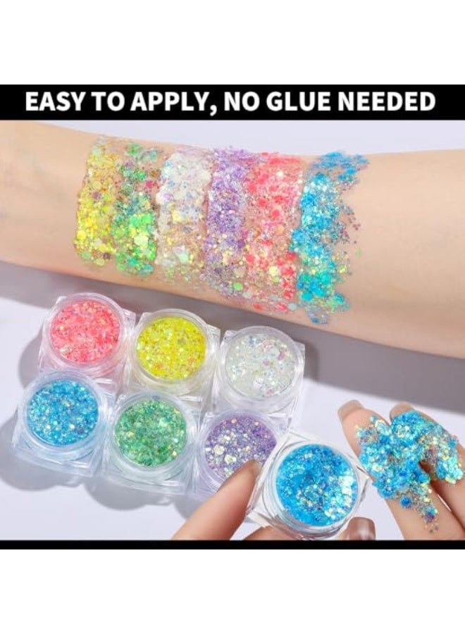 6 Colors Glow in The Dark Glitter Gel, Face Glitter Gel, Body Glitter Hair Glitter for Carnival Makeup UV Black Light Party Cheer Raves Festivals - Image 5