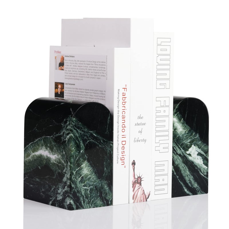 Koville Italian Natural Marble Bookends for Shelves 13LBS Ultra NonSlip Book Ends Heavy Duty Marble Book Holders Organizer Bookshelf Apartment Decor for MoviesCDsVideo GamesVerde Remeggiato