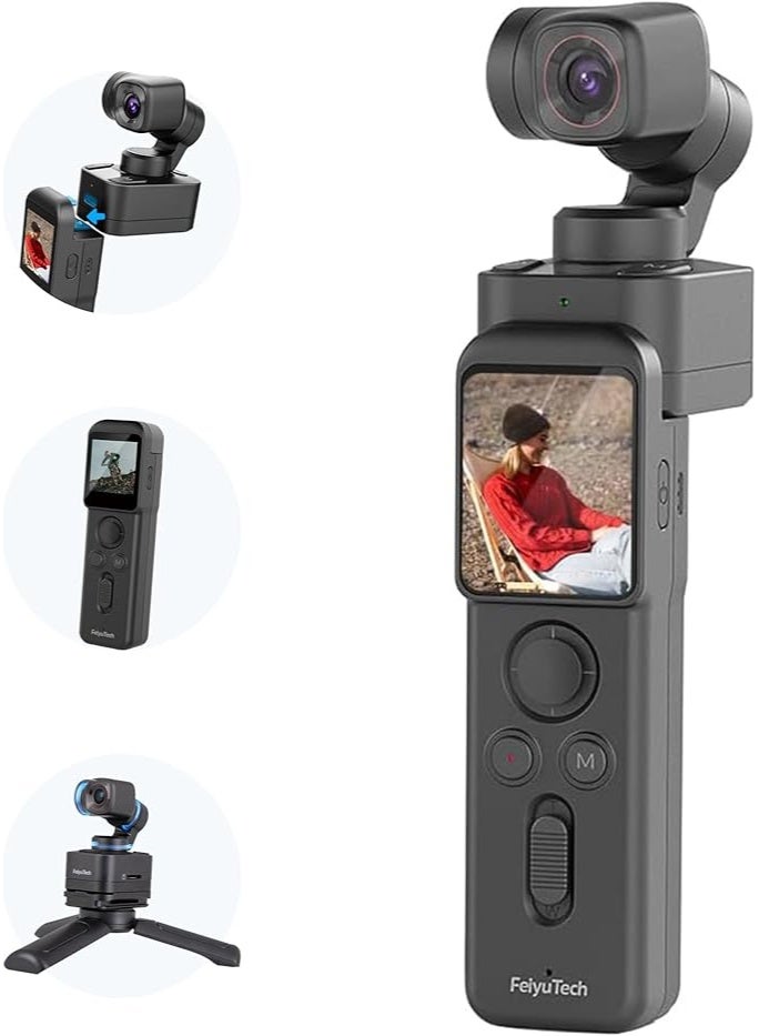 FeiyuTech Feiyu Tech Pocket 3 Action Camera 4K with Remote Control Bundle [Official],3-Axis Anti-Shake Stabilization,12MP Ultra HD,Built-in MIC,130° Wide View,for Vlogging,Diving,Riding - Image 1
