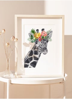 Giraffe with Flowers Safari Nursery Wall Art Poster with Frame 30x40cm