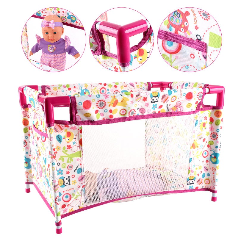 deAO Kids Baby Doll Stroller Nursery Role Play Set with a Variety of Feeding Toy and Play Mat Travel Cot Baby Carrier Stroller and Travel Bag - Image 5