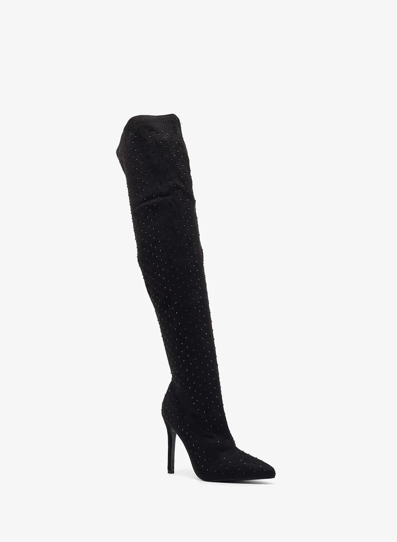 Ginger Pointed Toe Stiletto Heel Sparkle Knee High Boots