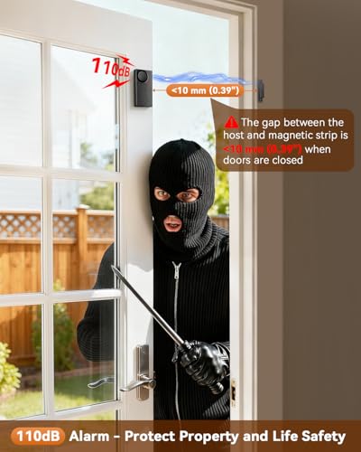 WSDCAM Door Alarm When Door Opens, Wireless 110dB Anti-Theft with Remote, Door Bells Chimes, Magnetic Security Alarms for Door, Window, Cabinet, Pool Safety for Kids, Alzheimer's Care (Black, 2 Pack) - Image 5