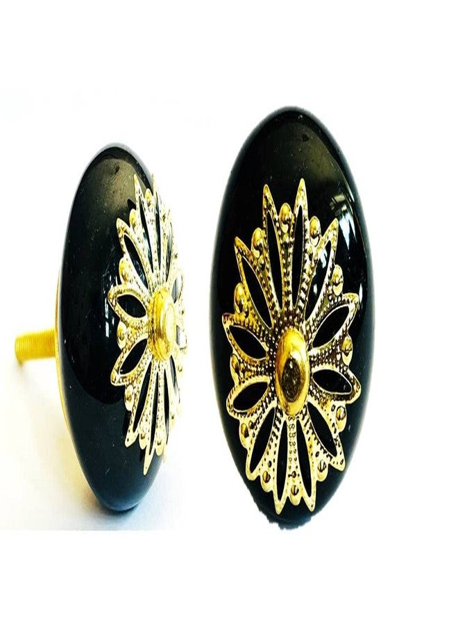 SHRIYAM CRAFTS Classic Ceramic Golden Filigree Knobs for Cabinets & Cupboards Drawer Pull (Gold Black Round KNOBDS Pack of 6) - Image 2