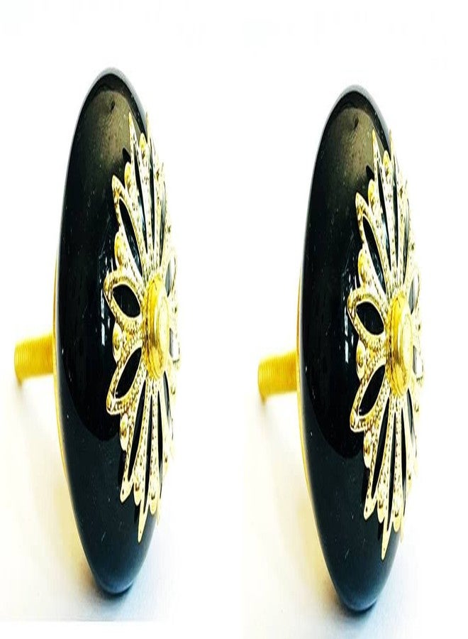 SHRIYAM CRAFTS Classic Ceramic Golden Filigree Knobs for Cabinets & Cupboards Drawer Pull (Gold Black Round KNOBDS Pack of 6) - Image 3