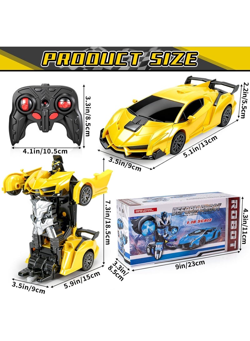 ELTRAZONE Remote Control Transforming Robot Car for Kids – 1:18 Scale RC Race Car with One-Button Transformation, 360° Drifting Action, LED Lights, High-Speed Vehicle Toy for Boys & Girls (Yellow) - Image 2
