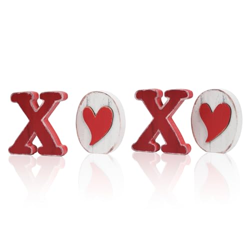 Sm:)e Smile Valentine's Day XOXO Wooden Block Decor Set with Heart Accents, Valentine Indoor Decoration - Image 1