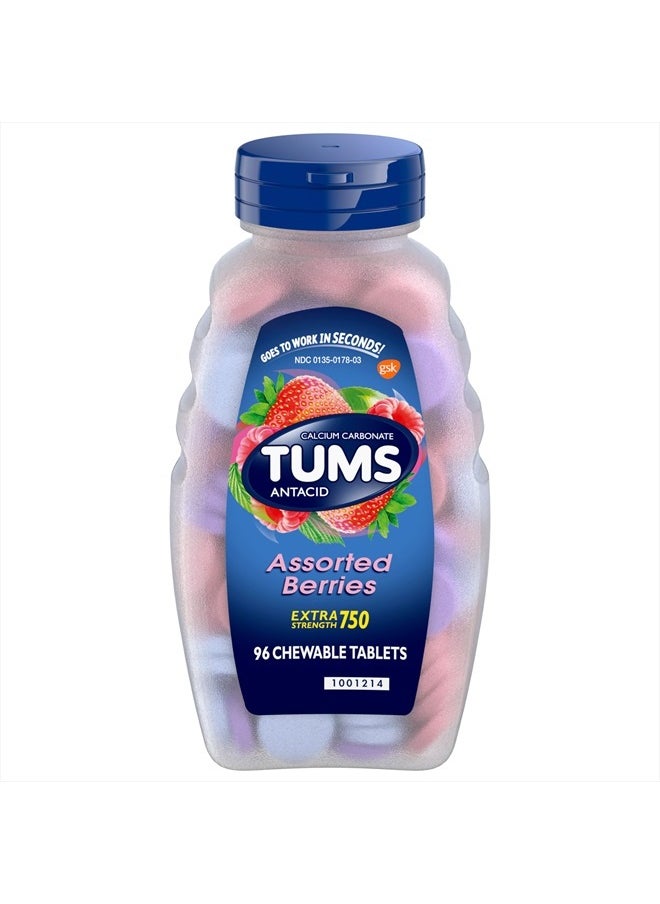 TUMS Extra Strength Assorted Berries Antacid Tablets for Heartburn Relief, 96 count  - Image 1