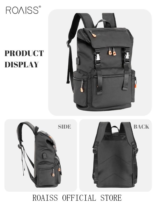 roaiss Men's Large Capacity Double Shoulder Backpack  PU Leather Retro Chic Handbag for School Travel Work Office  Black  - Image 5