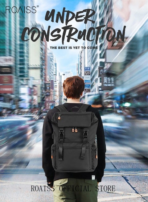 Men's Large Capacity Double Shoulder Backpack  PU Leather Retro Chic Handbag for School Travel Work Office  Black