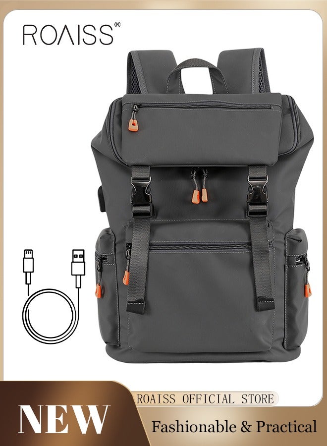 roaiss Men's Large Capacity Double Shoulder Backpack  PU Leather Retro Chic Handbag for School Travel Work Office  Black  - Image 2