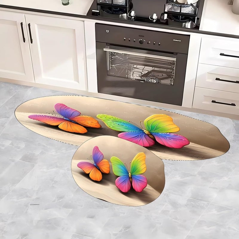 GlaceonKitchen Mats3D Water Butterfly Designs Absorbent Mat Anti Fatigue Kitchen Rugs Kitchen Floor Mats Comfort Standing Mat for Laundry Office SinkDeskSet of 2 GL09