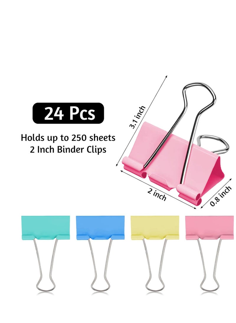 Terabyte 2 Inch Extra Large Binder Clips (24 Pack), Assorted Colors, Colored Jumbo Paper Clips, Big Paper Clamps, Binder Clips Large Size for Home, School and Office Supplies - Image 2