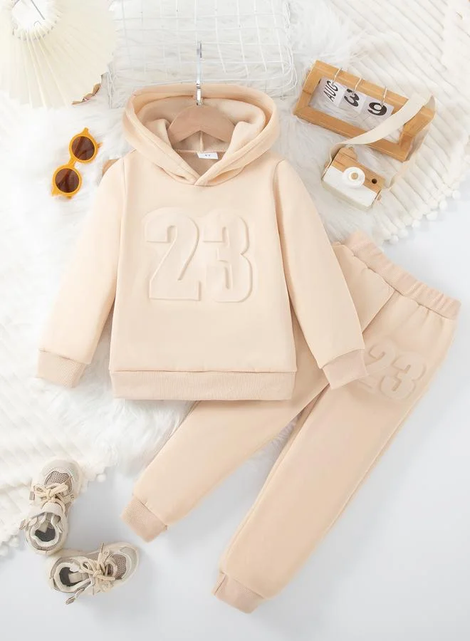 تايك تو Take Two Beige Embossed Detail Hoodie and Joggers Set