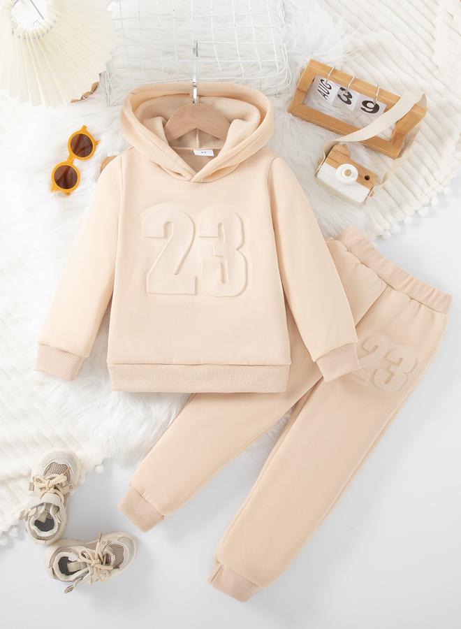 تايك تو طقم هودي وبنطلون رياضي بيج بنقوش بارزة - Image 1