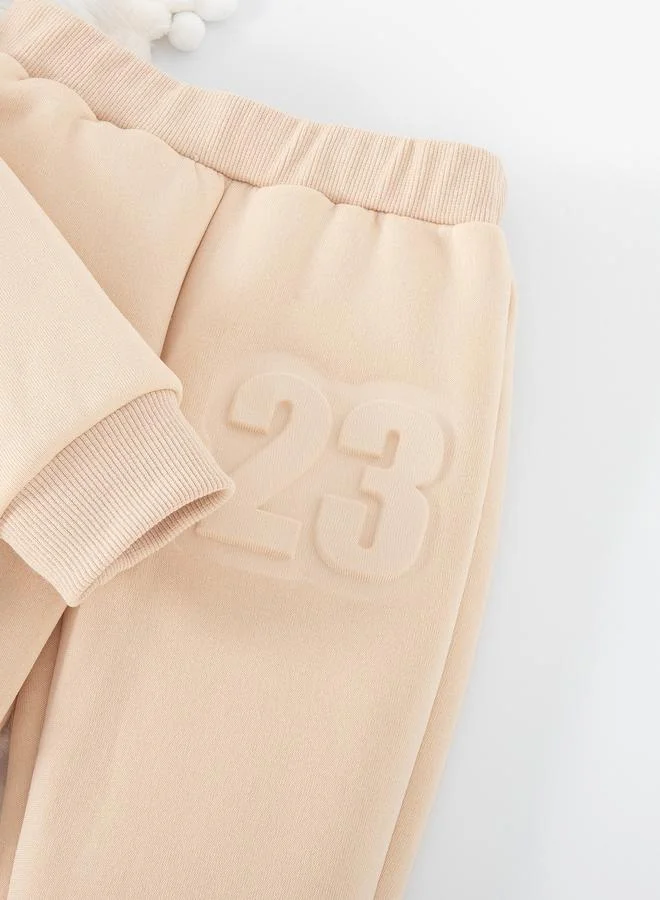 Take Two Take Two Beige Embossed Detail Hoodie and Joggers Set