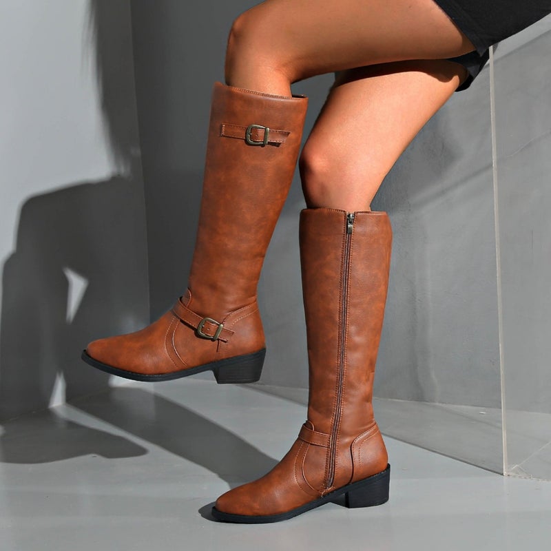 Plus Size Knight Boots Women In Belt Buckle Decoration Long Boots - Image 4