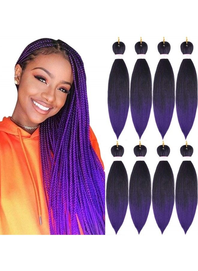 Befunny 8 Packs Braiding Hair Pre Stretched 24inch Prestretched Crochet Hair Two Tone Black/Purple Pre stretched Synthetic Hair For Human 3X Braids Yaki Straight, Itch Free For Women(24”,Tpurple) - Image 1