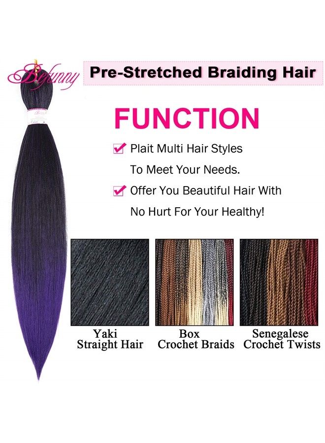 Befunny 8 Packs Braiding Hair Pre Stretched 24inch Prestretched Crochet Hair Two Tone Black/Purple Pre stretched Synthetic Hair For Human 3X Braids Yaki Straight, Itch Free For Women(24”,Tpurple) - Image 4