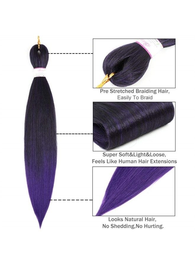 Befunny 8 Packs Braiding Hair Pre Stretched 24inch Prestretched Crochet Hair Two Tone Black/Purple Pre stretched Synthetic Hair For Human 3X Braids Yaki Straight, Itch Free For Women(24”,Tpurple) - Image 3