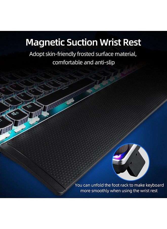 F2088 104 Keys Wired Gaming Mechanical Punk Round Keyboard Mixed Light Effect Metal Panel with Wrist Pad White(Blue Switches)