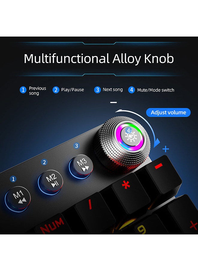 F2088 104 Keys Wired Gaming Mechanical Punk Round Keyboard Mixed Light Effect Metal Panel with Wrist Pad White(Blue Switches)