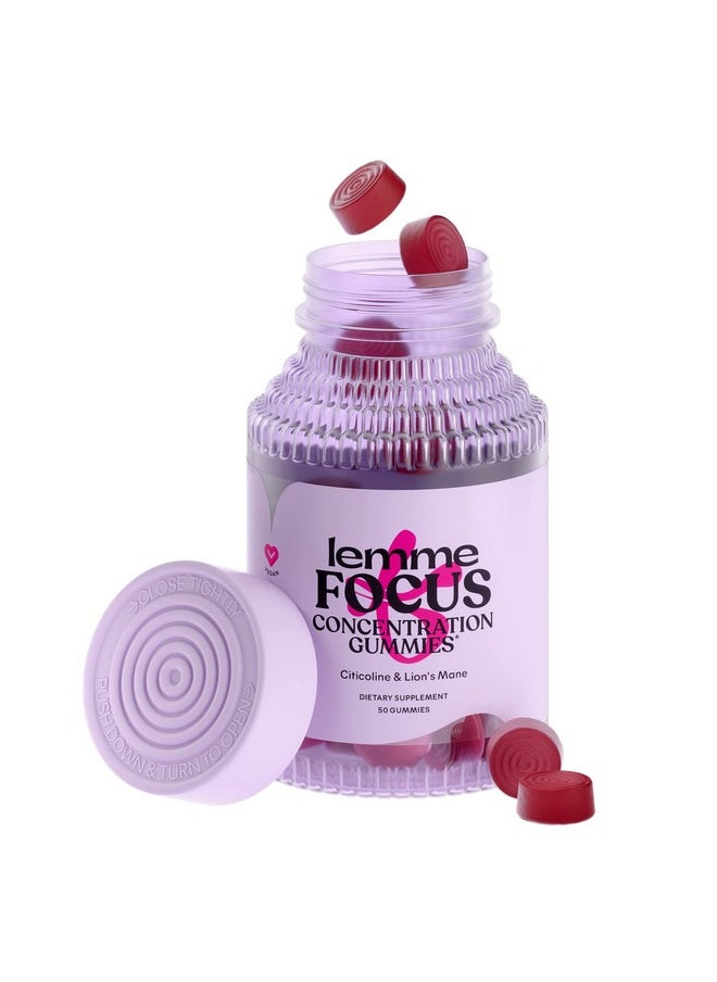 ليمي  حلوى Lemme Focus Concentration & Brain Health Gummies مع Cognizin Citicoline وفطر Lion's Mane وفيتامين B12 - نباتية وخالية من الجلوتين والكافيين بنكهة الفراولة (50 قطعة)  - Image 1