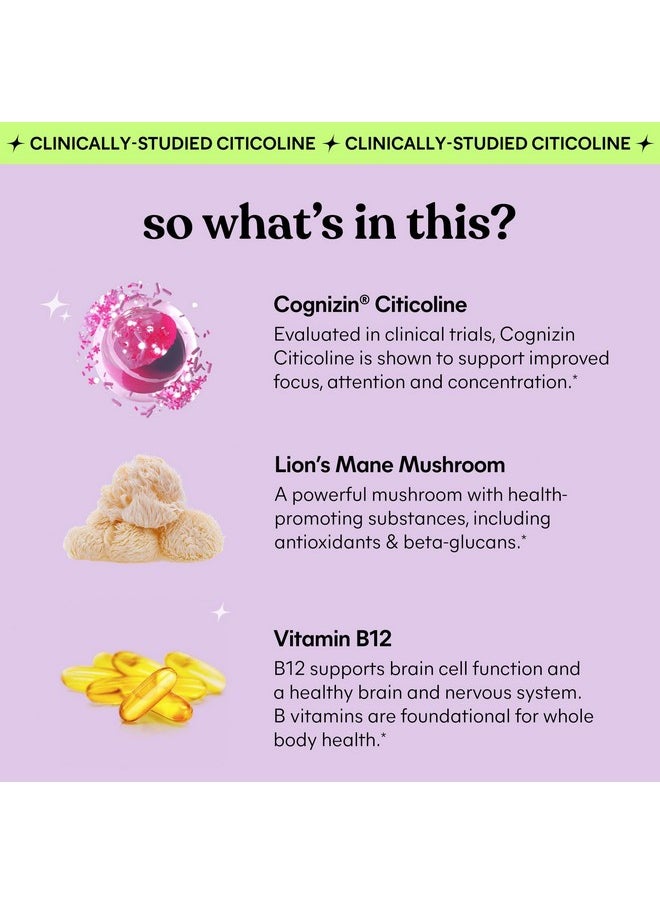 ليمي  حلوى Lemme Focus Concentration & Brain Health Gummies مع Cognizin Citicoline وفطر Lion's Mane وفيتامين B12 - نباتية وخالية من الجلوتين والكافيين بنكهة الفراولة (50 قطعة)  - Image 3