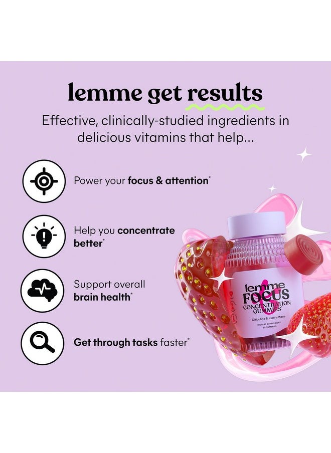 ليمي  حلوى Lemme Focus Concentration & Brain Health Gummies مع Cognizin Citicoline وفطر Lion's Mane وفيتامين B12 - نباتية وخالية من الجلوتين والكافيين بنكهة الفراولة (50 قطعة)  - Image 2