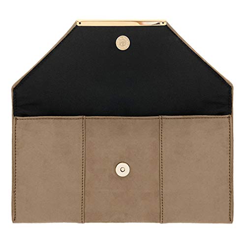 JNB Faux Microsuede Envelope Clutch, Taupe - Image 4