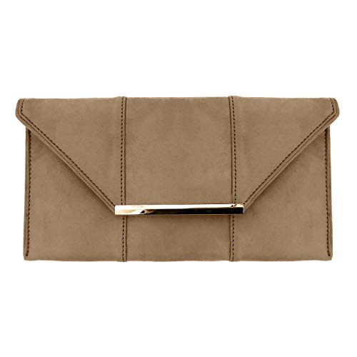 JNB Faux Microsuede Envelope Clutch, Taupe - Image 1
