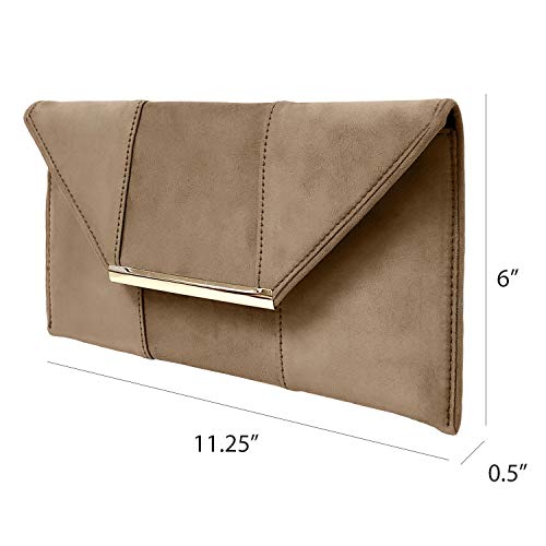 JNB Faux Microsuede Envelope Clutch, Taupe - Image 3