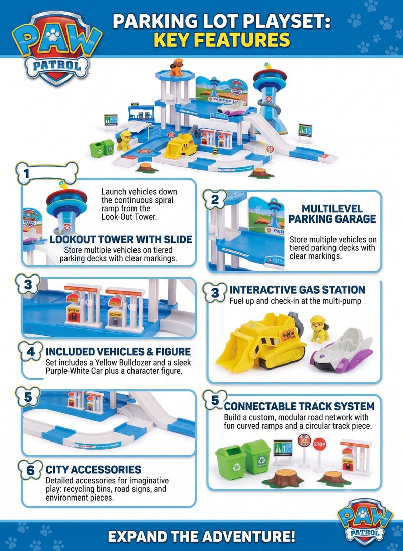 Paw Patrol Toys Paw Patrol Style Parking Lot Playset with 2 Dog Figures & 2 Rescue Vehicles – Multi-Level Garage Toy Station for Car Lovers | Rescue City Service Base with Lookout Tower & Ramps | Best Gift for Kids Birthday, Eid, Christmas, Exam Passout - Image 3