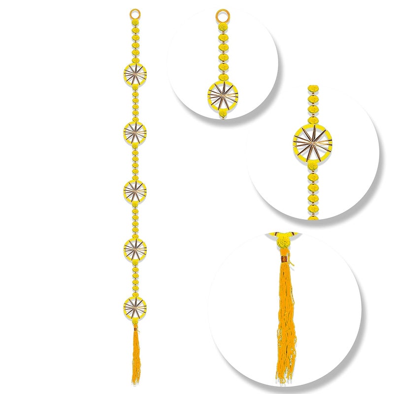 Rajasthan Kraft Rajasthan Kraft Handmade Pom Pom Beads with Gotta Patti Ring Tassels Used for Wall Decor and Door Hanging Length 55 Inch Pack of 20 Colour Yellow RK3480520  - Image 5