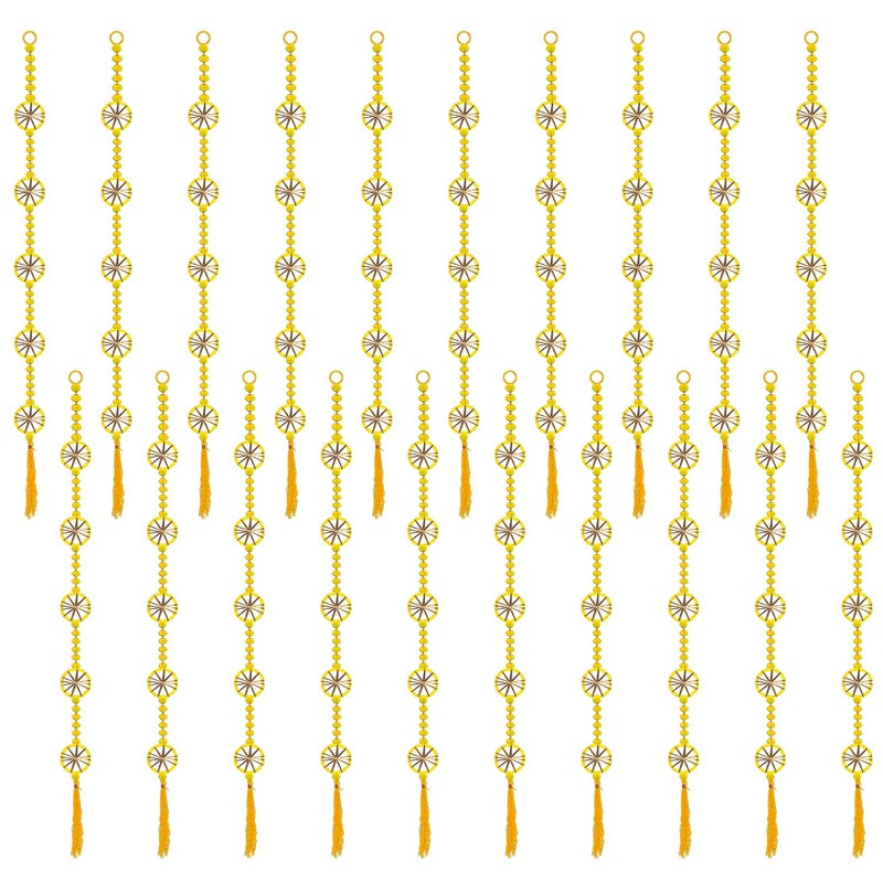 Rajasthan Kraft Rajasthan Kraft Handmade Pom Pom Beads with Gotta Patti Ring Tassels Used for Wall Decor and Door Hanging Length 55 Inch Pack of 20 Colour Yellow RK3480520  - Image 1