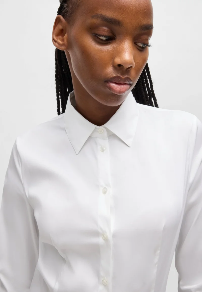 HUGO Slim-fit blouse in easy-iron poplin