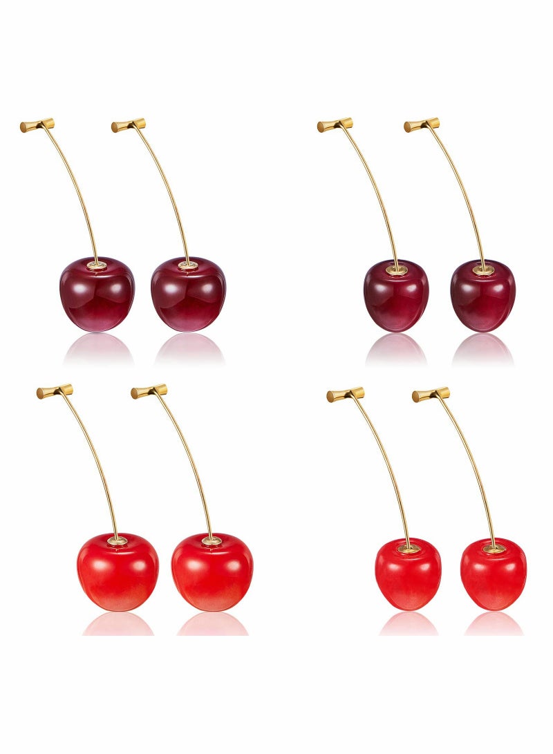 4 Pairs Cherry Earrings Cherry Sweet Earrings 3D Cherry Dangle Earrings for Women and Girls  - Image 1