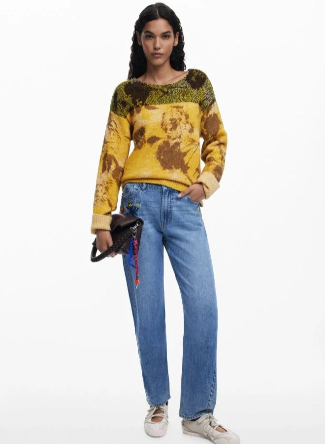 DESIGUAL Embroidered flower jeans