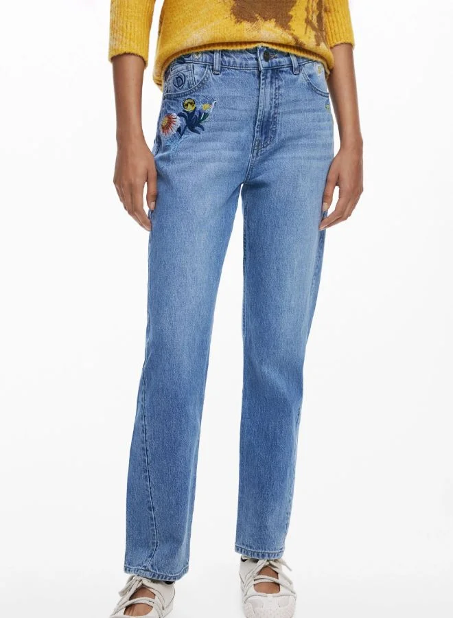 DESIGUAL Embroidered flower jeans