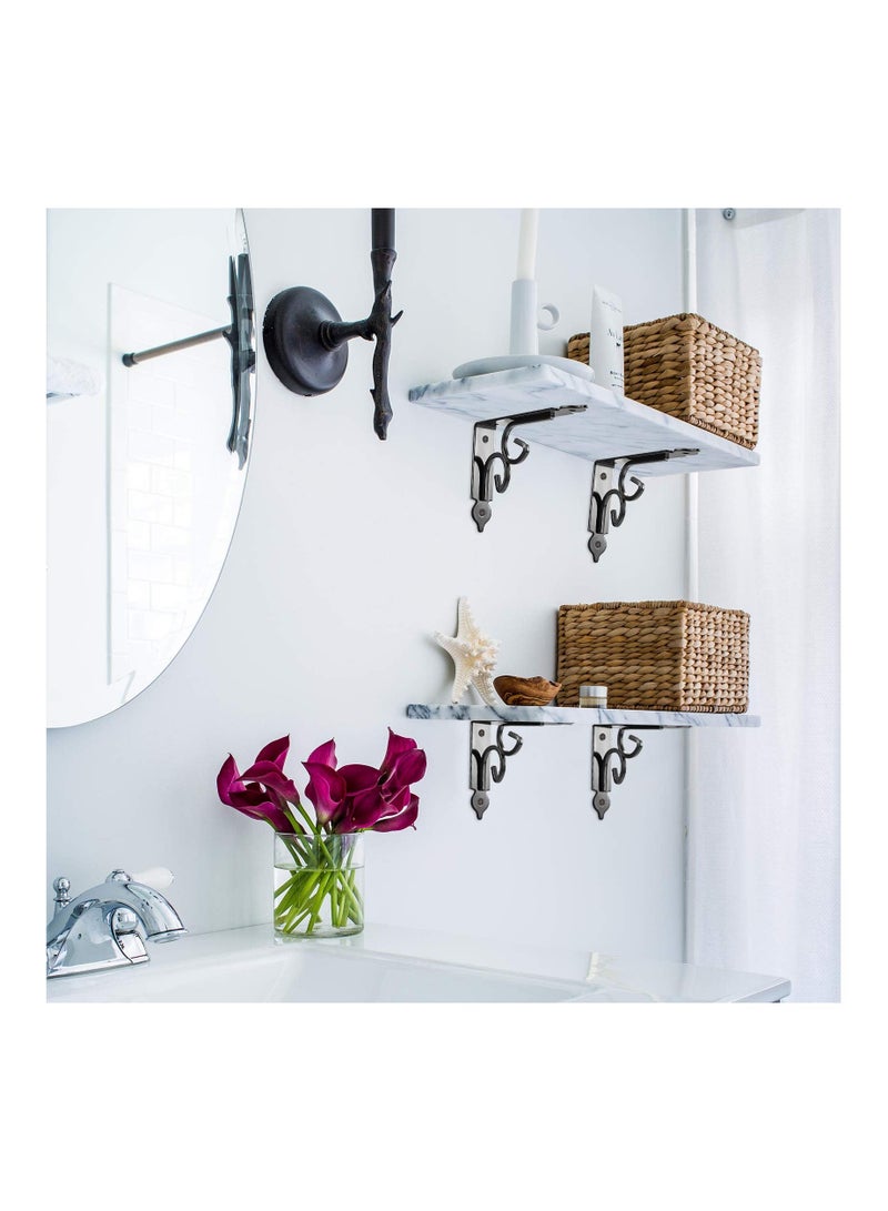 2PCS Floating Shelf Brackets for Wall Corner, Decorative Shelf Supports and Brackets Rustic Shelves Brackets Heavy Duty Steel Joint Right Angle Corner Brace with Matching Screw and Anchors - Image 3