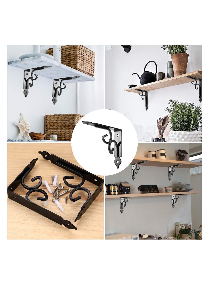 2PCS Floating Shelf Brackets for Wall Corner, Decorative Shelf Supports and Brackets Rustic Shelves Brackets Heavy Duty Steel Joint Right Angle Corner Brace with Matching Screw and Anchors - Image 2