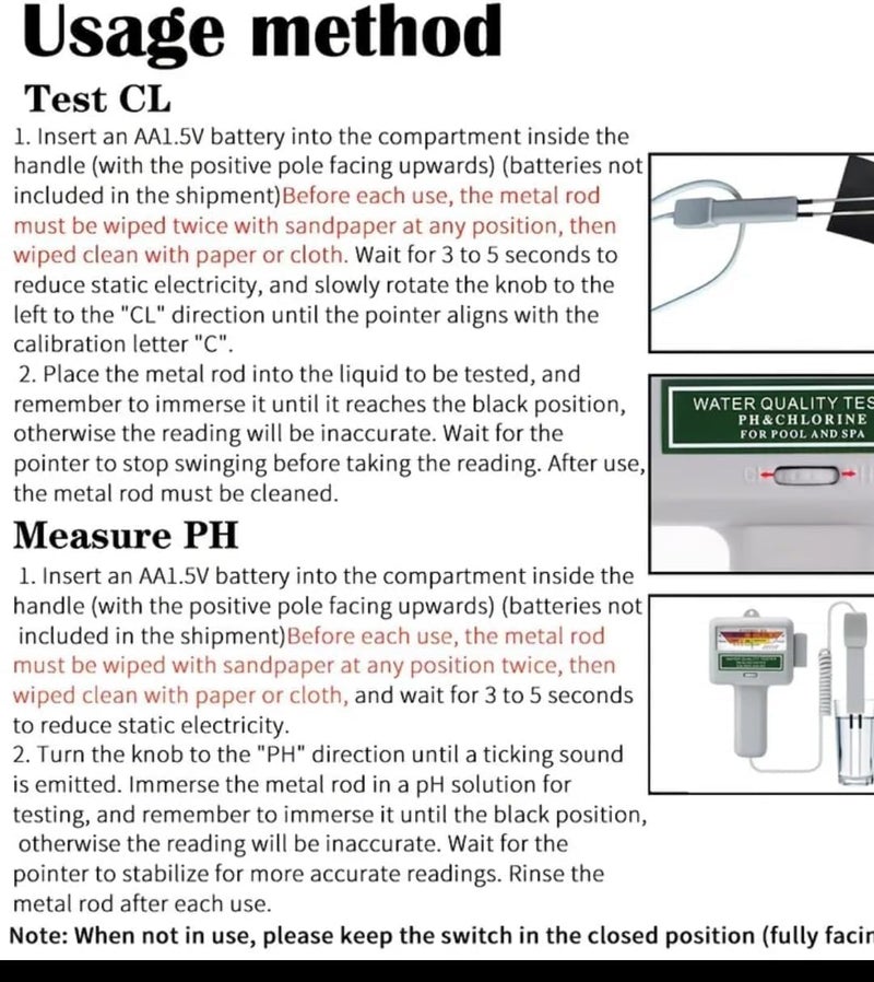 2 in 1 Chlorine & PH Meter, Dual Scale Water Quality Tester CL2 Level Meter, Pool Water Tester Handheld Ph and Chlorine Tester for Swimming Pool,Spas, Water Quality Analysis Monitor BY MERIDIAN - Image 3