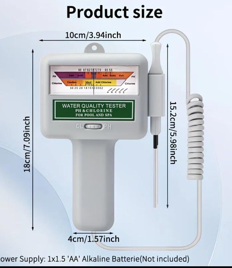 2 in 1 Chlorine & PH Meter, Dual Scale Water Quality Tester CL2 Level Meter, Pool Water Tester Handheld Ph and Chlorine Tester for Swimming Pool,Spas, Water Quality Analysis Monitor BY MERIDIAN - Image 2