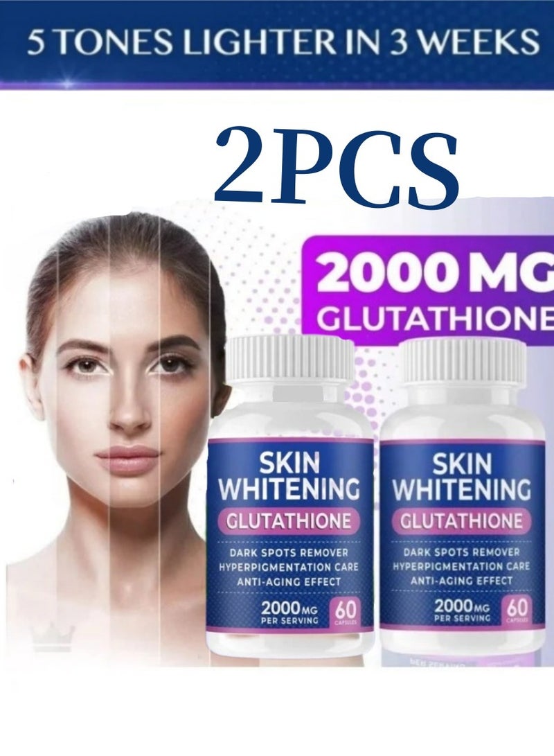 SKIN Skin Whitening Glutathione Capsules - 2000mg High-Potency Formula, 60 Capsules per Pack, 2-Pack Set for Intensive Brightening & Radiance (Packaging May Vary)  - Image 1