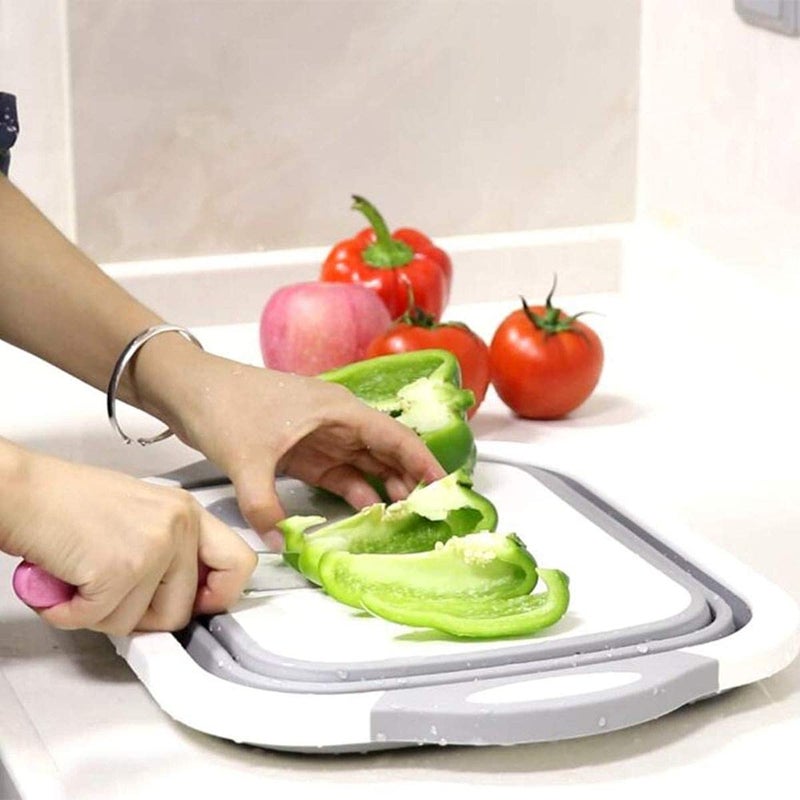 PRAHAJ 3 in 1 Collapsible Cutting Board with Basket Dish Tub with Draining Plug Portable Fruits Vegetables Wash and Drain Sink Storage Basket - Image 5