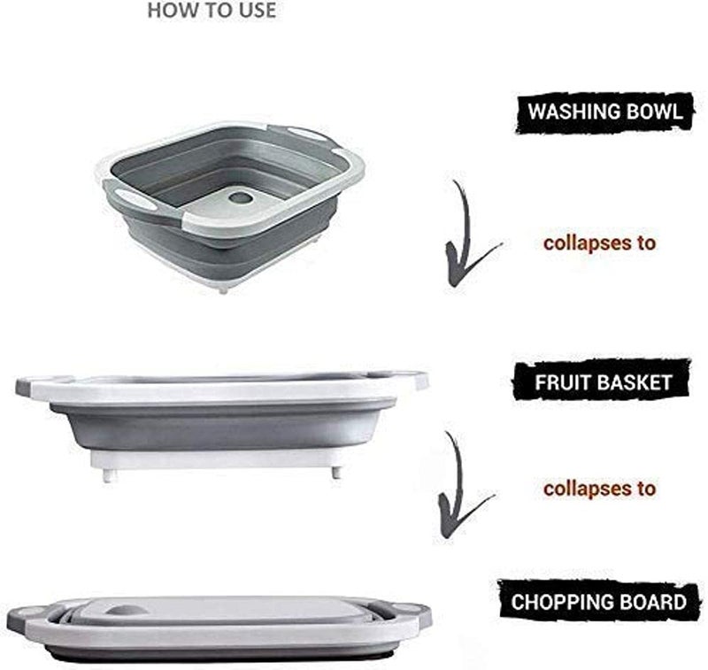 PRAHAJ 3 in 1 Collapsible Cutting Board with Basket Dish Tub with Draining Plug Portable Fruits Vegetables Wash and Drain Sink Storage Basket - Image 4
