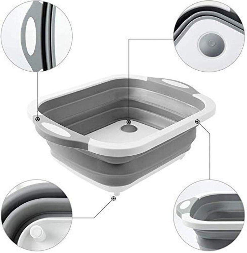 PRAHAJ 3 in 1 Collapsible Cutting Board with Basket Dish Tub with Draining Plug Portable Fruits Vegetables Wash and Drain Sink Storage Basket - Image 3