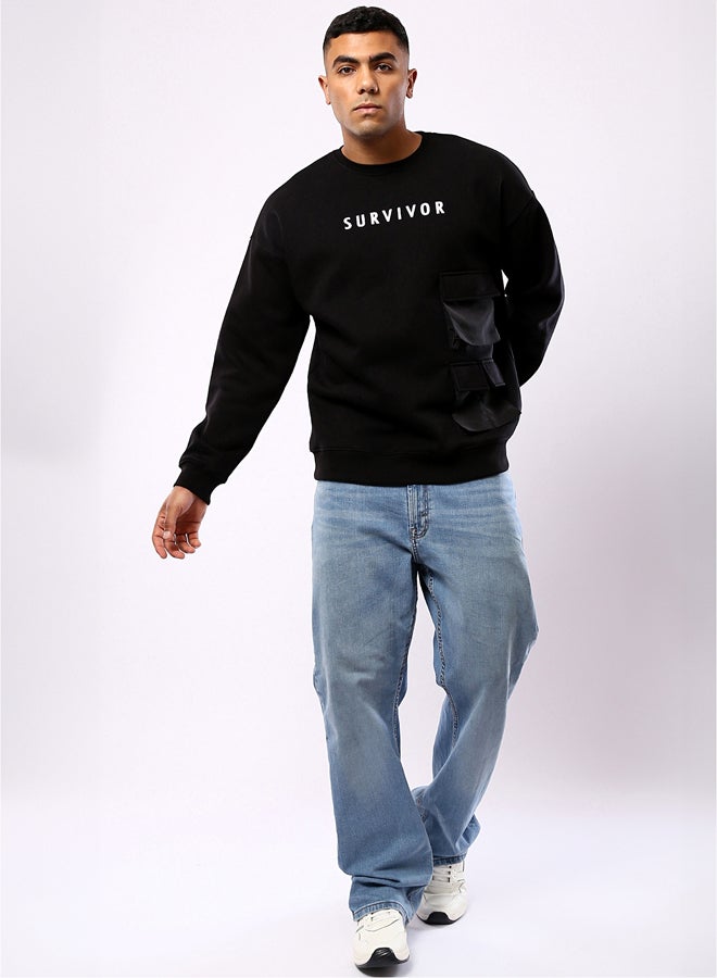 RAVIN Round Neck Slip On Black Printed Sweatshirt - Image 5