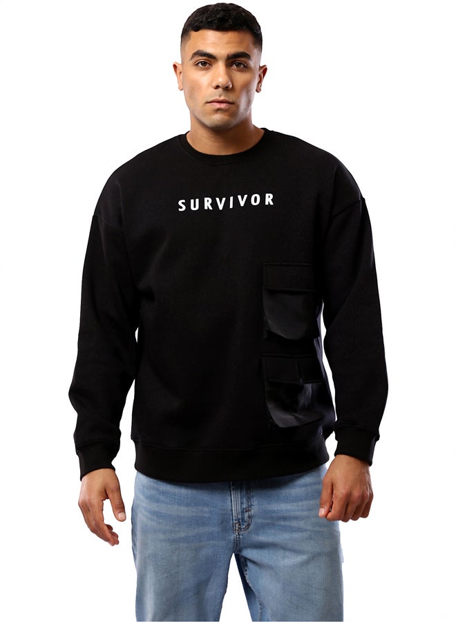 RAVIN Round Neck Slip On Black Printed Sweatshirt - Image 1