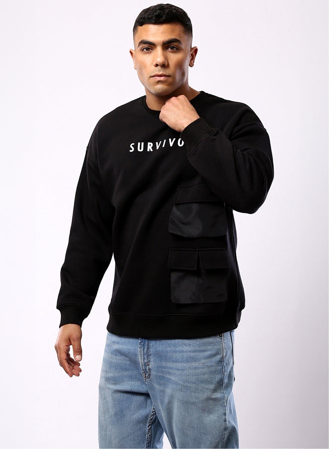 RAVIN Round Neck Slip On Black Printed Sweatshirt - Image 2